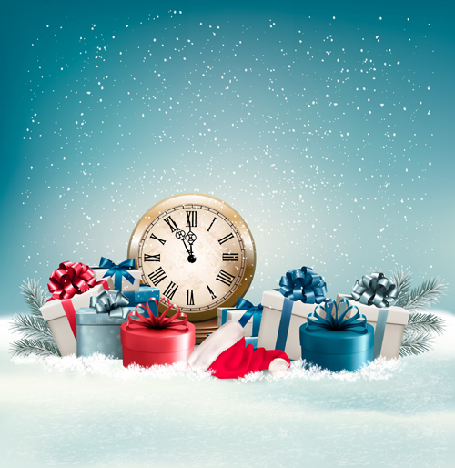 Christmas with naw year and gift box vectors 02