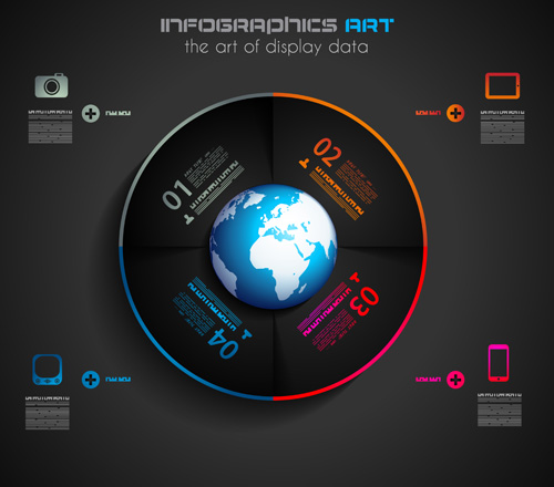 Dark style infographics business vector 06 Dark style infographics business vector 06