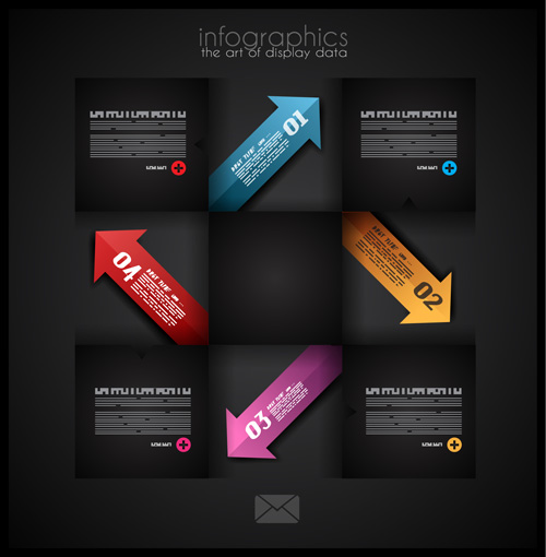 Dark style infographics business vector 12