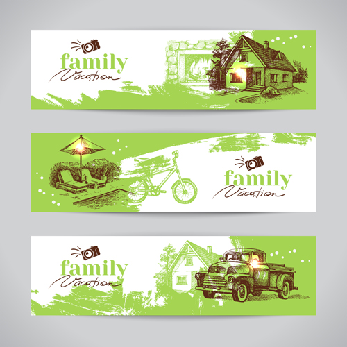 Family banners hand drawn vector 03 Family banners hand drawn vector 03