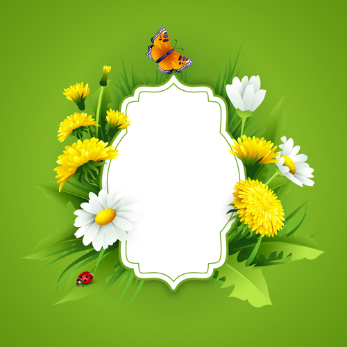 Flower with spring card vector set 05 Flower with spring card vector set 05