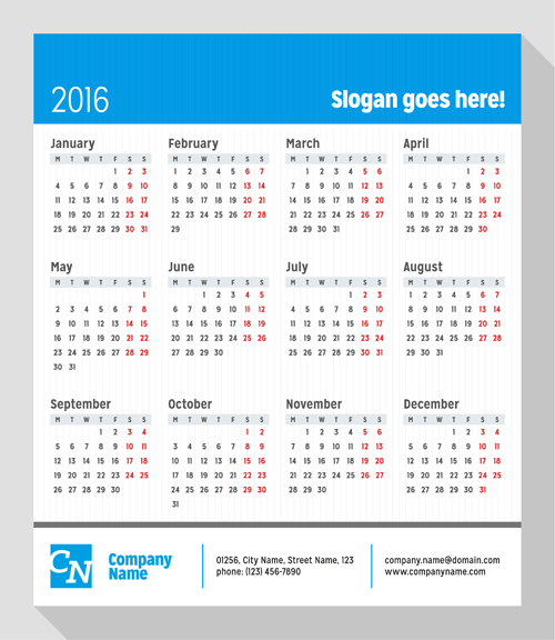 modern grid calendar 2016 