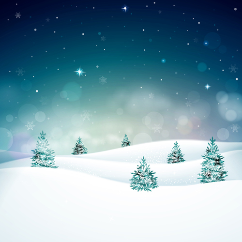 Snow mountain with christmas tree vector