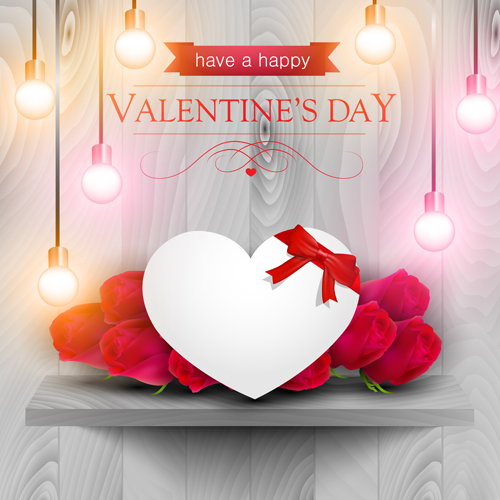 Valentines day elements with wooden background vector 06 Valentines day elements with wooden background vector 06