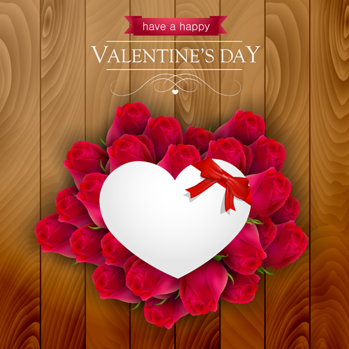 Valentines day elements with wooden background vector 08 Valentines day elements with wooden background vector 08
