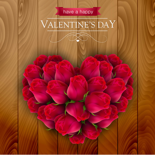 Valentines day elements with wooden background vector 10 Valentines day elements with wooden background vector 10