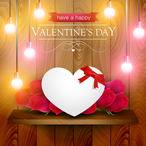 Valentines day elements with wooden background vector 11 Valentines day elements with wooden background vector 11