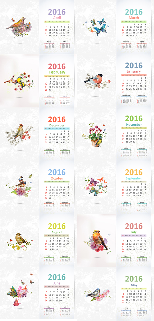 2016 calendar with watercolor painting vector 2016 calendar with watercolor painting vector