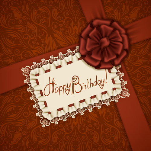 Beautiful lace and bow birthday cards vector 03