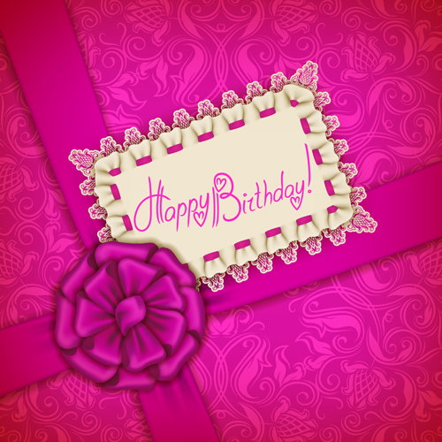 Beautiful lace and bow birthday cards vector 04 Beautiful lace and bow birthday cards vector 04