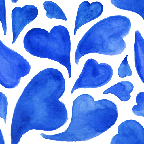 watercolor seamless pattern heart blue 
