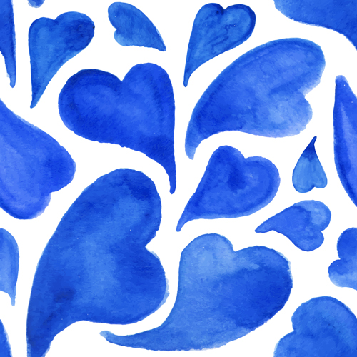 Blue watercolor heart seamless pattern vector Blue watercolor heart seamless pattern vector