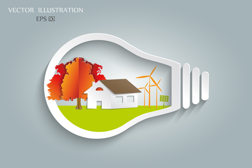 Bulb with Eco business illustration vector 03 Bulb with Eco business illustration vector 03