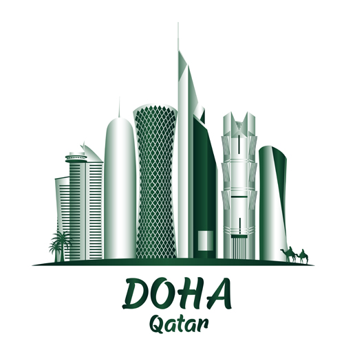 Doha famous buildings vector