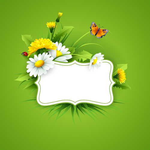 Flower with spring card vector set 01 Flower with spring card vector set 01
