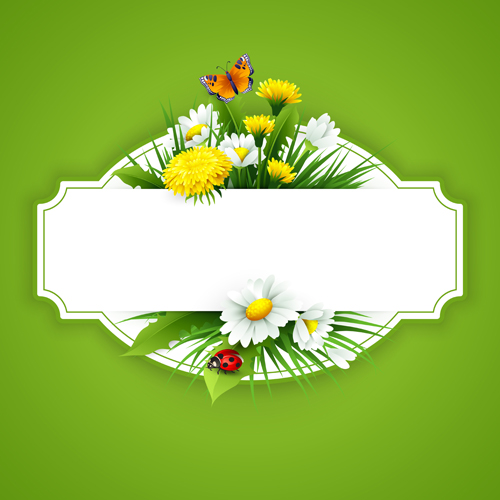 Flower with spring card vector set 02 Flower with spring card vector set 02