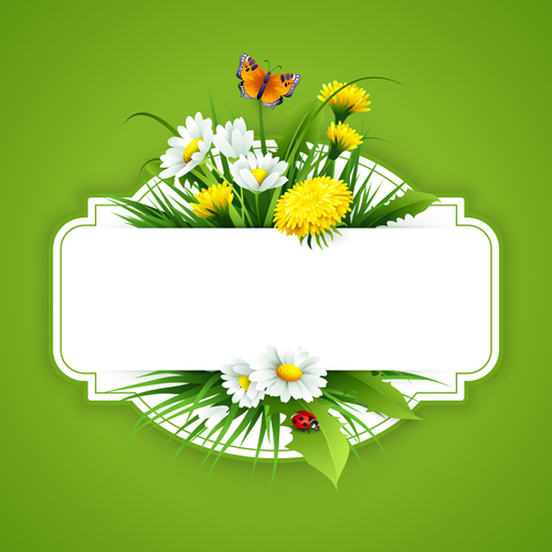 Flower with spring card vector set 03 Flower with spring card vector set 03