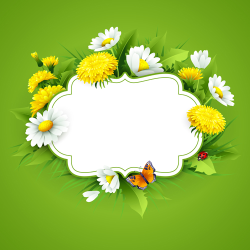 Flower with spring card vector set 06 Flower with spring card vector set 06