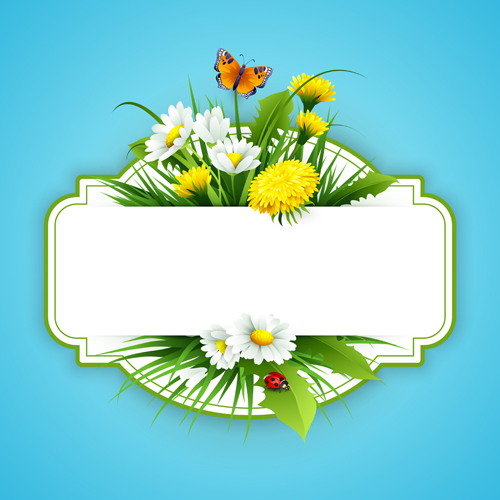 Flower with spring card vector set 07 Flower with spring card vector set 07