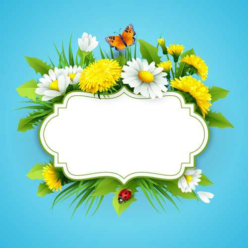 Flower with spring card vector set 08 Flower with spring card vector set 08