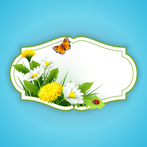 Flower with spring card vector set 09 Flower with spring card vector set 09
