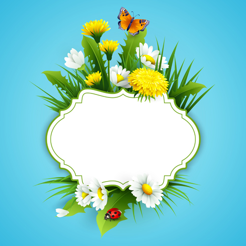 Flower with spring card vector set 11 Flower with spring card vector set 11
