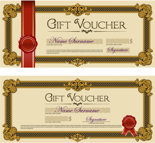 Gift voucher vintage styles vectors 04