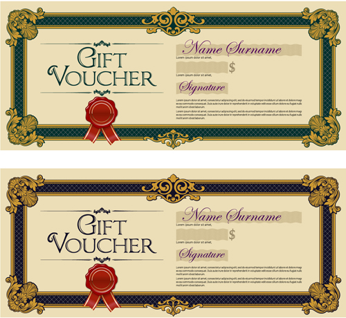 Gift voucher vintage styles vectors 05