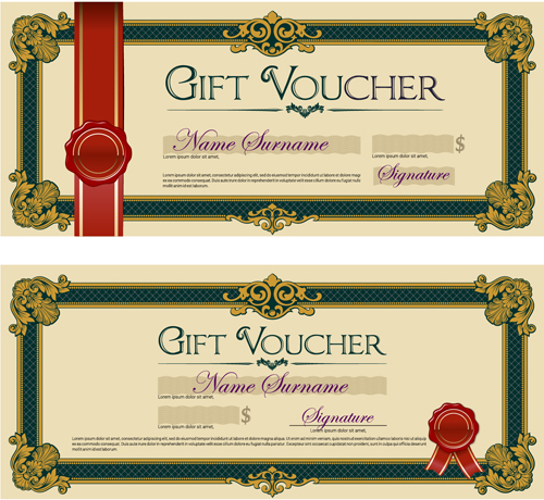 Gift voucher vintage styles vectors 06