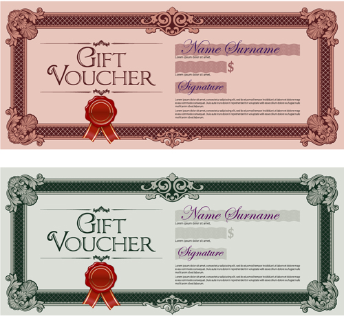 Gift voucher vintage styles vectors 07