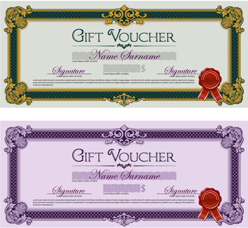 Gift voucher vintage styles vectors 08