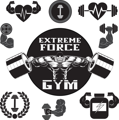 Gray with black gym labels vector 01 Gray with black gym labels vector 01