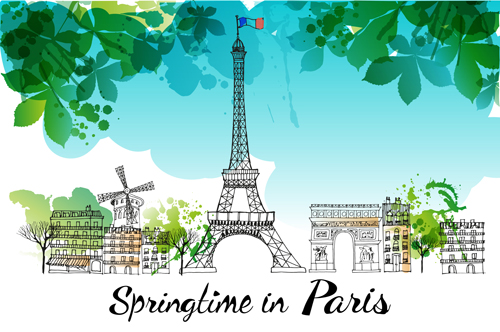 Hand drawn paris background with watercolor vector Hand drawn paris background with watercolor vector