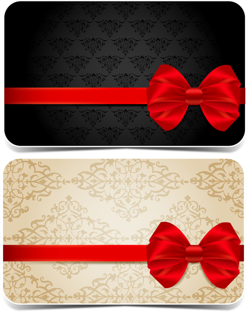 Ornate red bow cards vector material Ornate red bow cards vector material