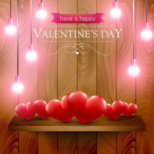 Valentines day elements with wooden background vector 01 Valentines day elements with wooden background vector 01