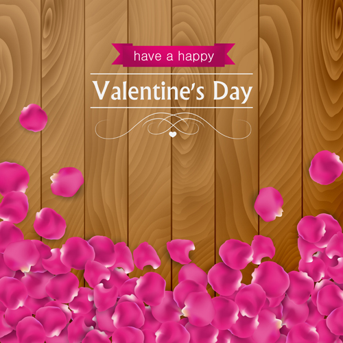 Valentines day elements with wooden background vector 04 Valentines day elements with wooden background vector 04