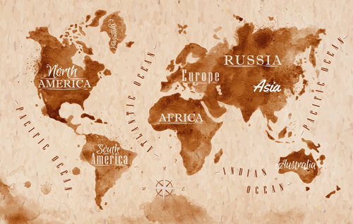 brown world map grunge vector brown world map grunge vector
