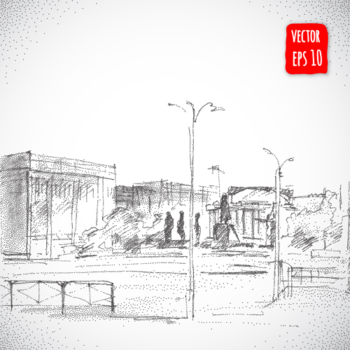 Blurs city street hand drawn vector 01 Blurs city street hand drawn vector 01