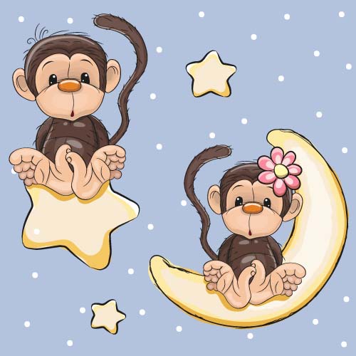 stars moon monkey card 