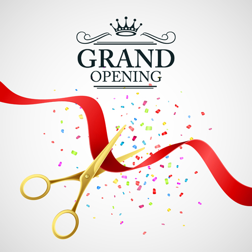 Grand opening with golden scissors background vector 05 Grand opening with golden scissors background vector 05