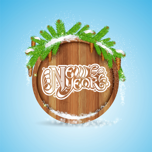 Wood barrel with christmas background design vector 05 Wood barrel with christmas background design vector 05