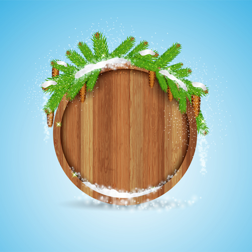 Wood barrel with christmas background design vector 06 Wood barrel with christmas background design vector 06