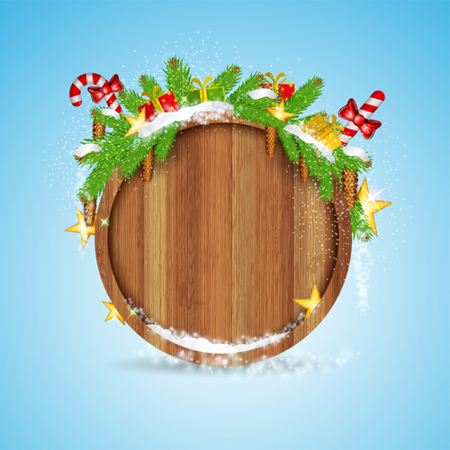 Wood barrel with christmas background design vector 07 Wood barrel with christmas background design vector 07
