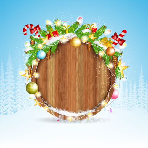 Wood barrel with christmas background design vector 08 Wood barrel with christmas background design vector 08