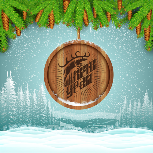 Wood barrel with christmas background design vector 09 Wood barrel with christmas background design vector 09