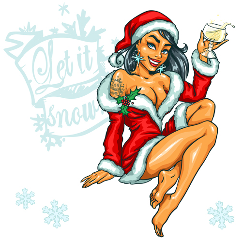Beautiful Christmas girl hand drawn vector 01 Beautiful Christmas girl hand drawn vector 01