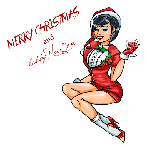 Beautiful Christmas girl hand drawn vector 02 Beautiful Christmas girl hand drawn vector 02