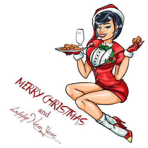 Beautiful Christmas girl hand drawn vector 03 Beautiful Christmas girl hand drawn vector 03
