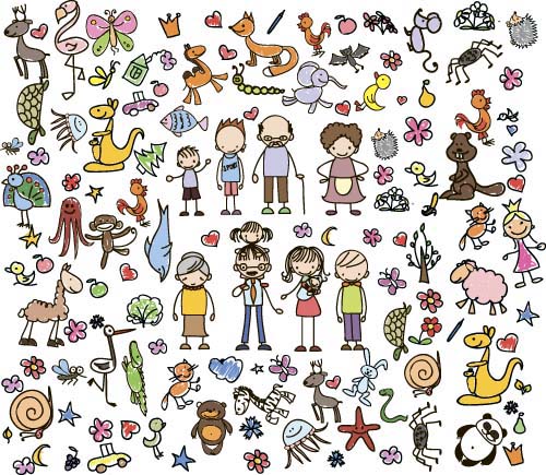 Cartoon animal with people hand drawing vector Cartoon animal with people hand drawing vector