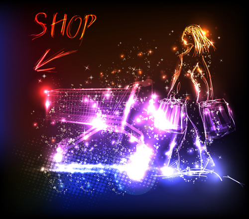 Fashion shopping girls vector background 02 Fashion shopping girls vector background 02